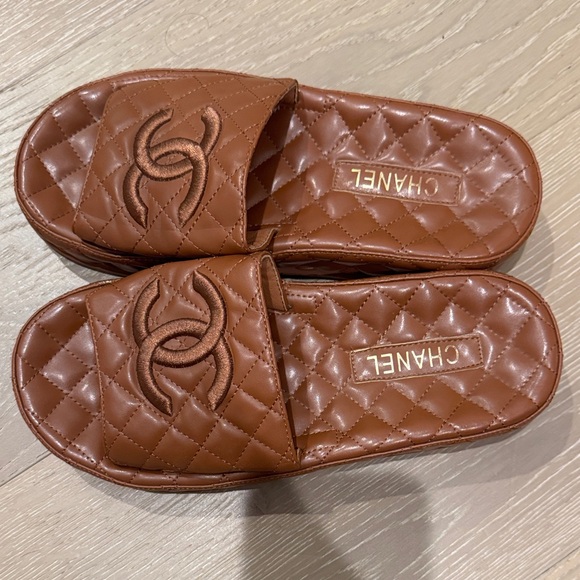 CHANEL Shoes - CHANEL Quilted Slide Sandals in Brown